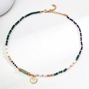 ✨ Artisan Original Multi-Gemstone & Pearl Necklace | Lapis Malachite & Coin